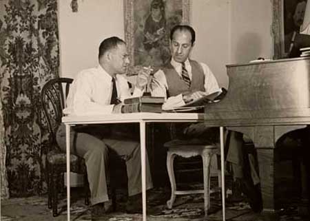 Ira and George Gershwin, in Beverly Hills, 1937, collaborated on their first musical comedy, "A Dangerous Maid," in 1921. (Photo courtesy of the Ira and Leonore Gershwin Trusts.)
