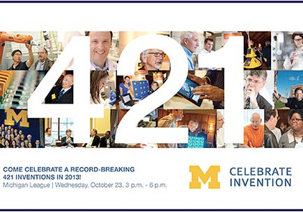 Event invitation with headline "Come celebrate a record-breaking 421 inventions in 2013!"