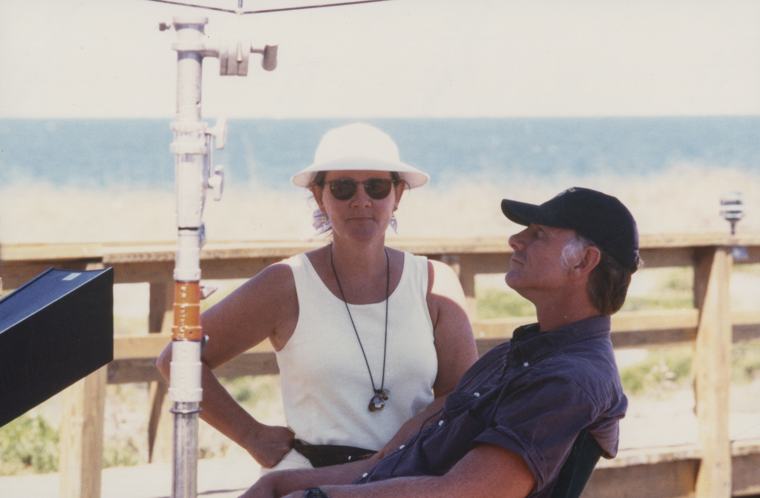 Maggie Renzi and John Sayles on location during the filming of "Sunshine State "(2002). Image courtesy of the Special Collections Library at the University of Michigan