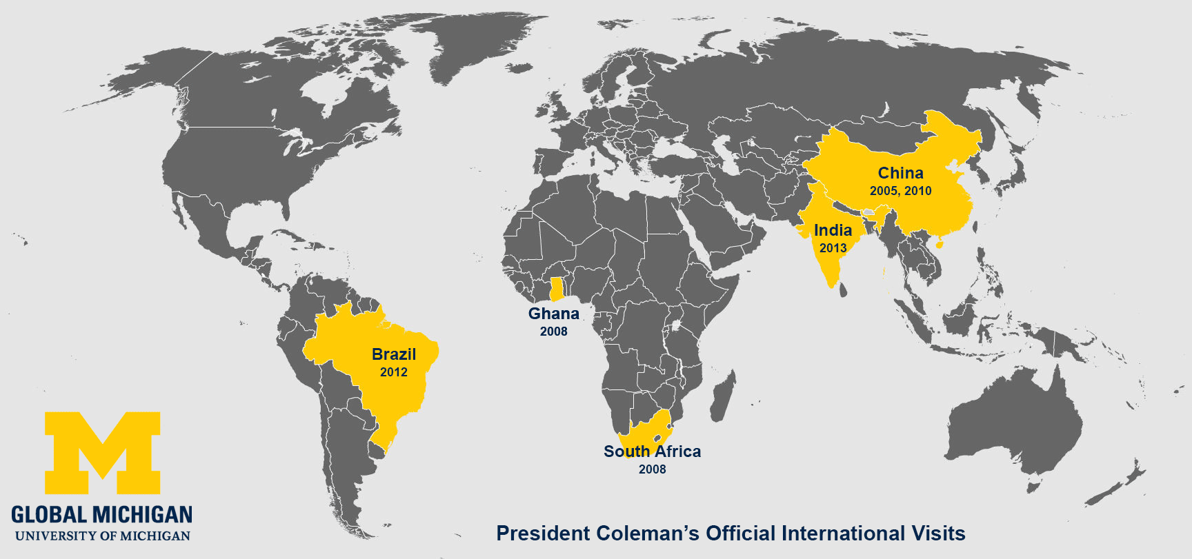 President Coleman's official international visits map.