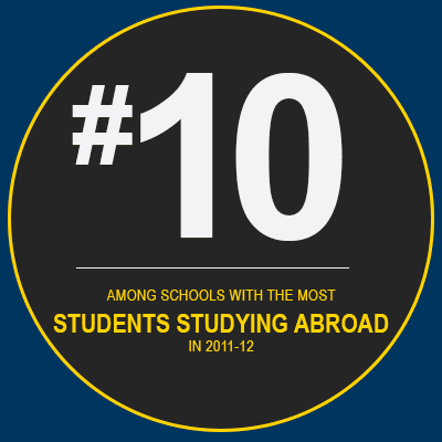The University of Michigan surged to No. 10 in a ranking of U.S. schools with the most students studying abroad in 2011-12