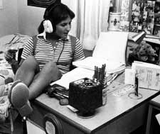 80s girl with headphones