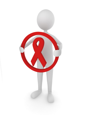 3D illustration of a figure holding a red ribbon sign. (stock image)