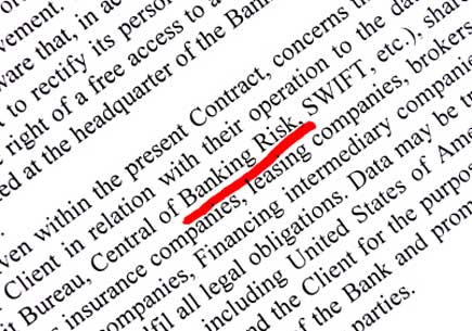 A block of text with the words "Banking Risk" underlined in red. (stock image)