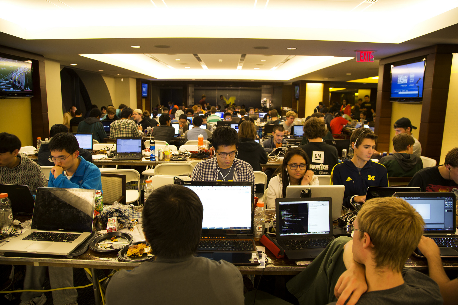 Hackers hack during the MHacks Hackathon 2013 in the Big House on September 21, 2013 in Ann Arbor, MI. Image credit: Joseph Xu, Michigan Engineering Communications & Marketing