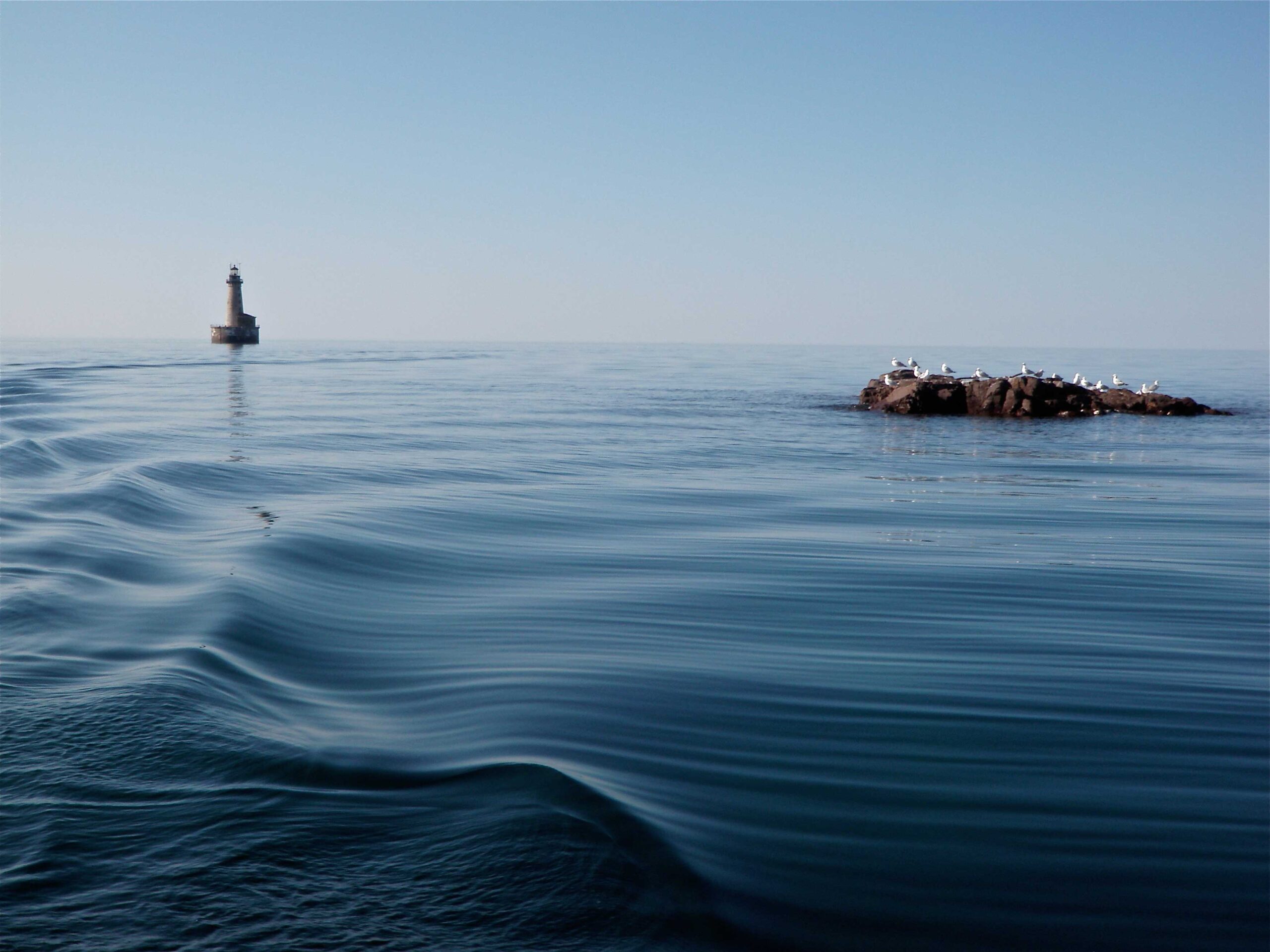 Stannard Rock Light, Lake Superior. The lighthouse hosts one of five year-round Great Lakes evaporation monitoring stations. Image credit: John Lenters
