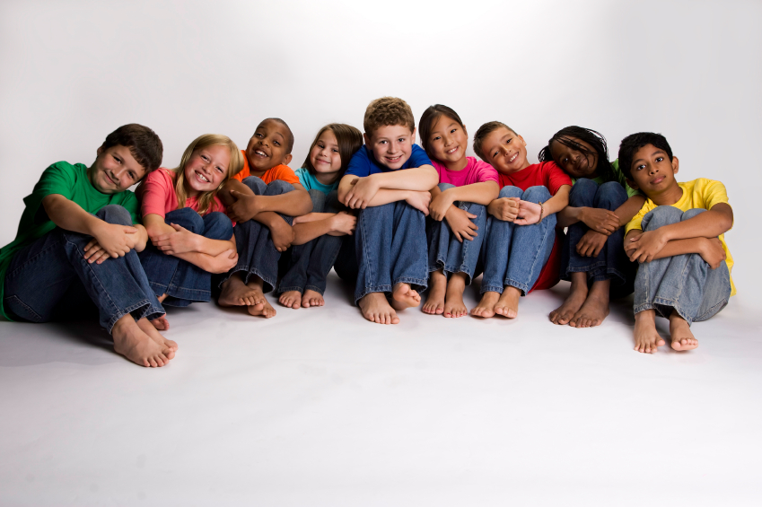 A diverse multi-ethnic group of children. (stock image)