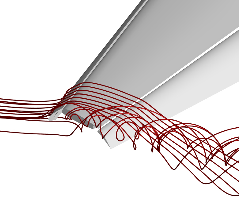 Recirculating and swirling turbulent flow in airplane wings hurt fuel economy. A more accurate method for modeling turbulence could help aircraft manufacturers design more efficient planes. Credit: Karthik Duraisamy, U-M Aerospace Engineering.