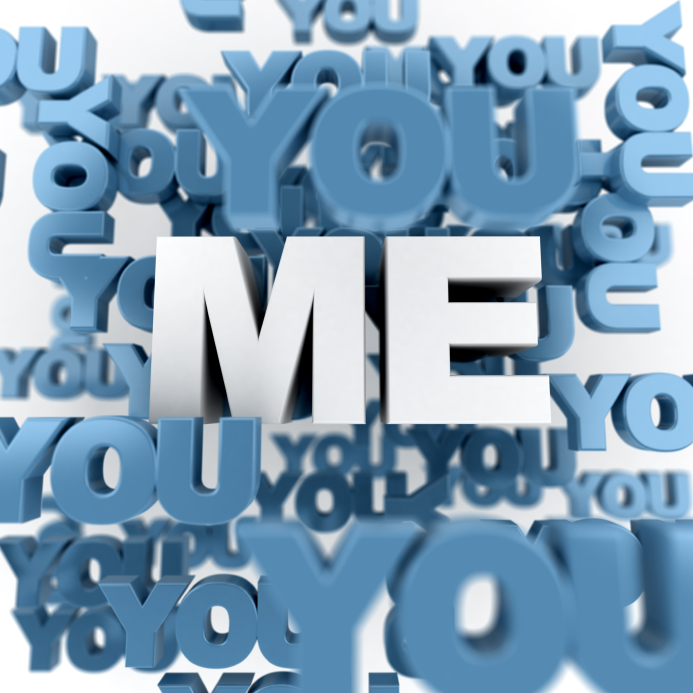  Rendering of the word me in white surrounded by lots of yous in blue. (stock image)