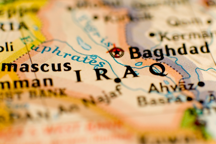 Cropped picture of a map of Iraq. (stock image)
