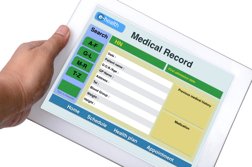 A medical record is displayed on a tablet computer. (stock image)