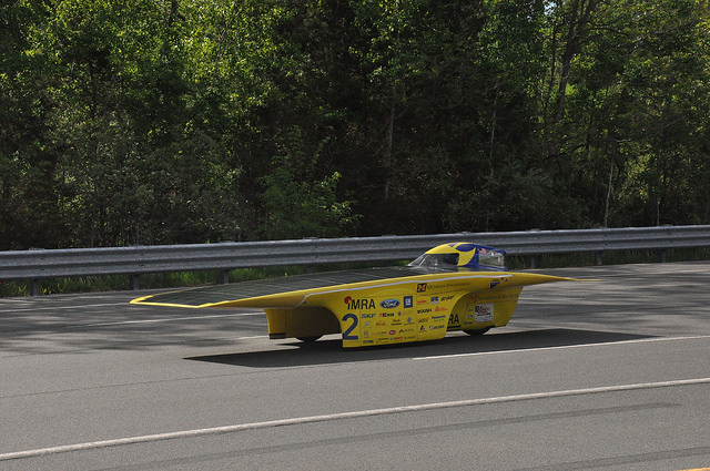 U-M's national championship solar car team will soon race "Quantum" in the American Solar Challenge. Image credit: U-M Solar Car Team