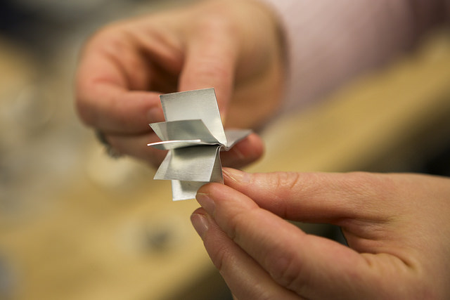 Mihaela Banu, ME Associate Professor, shows an example of an alloy. Image credit: Joseph Xu