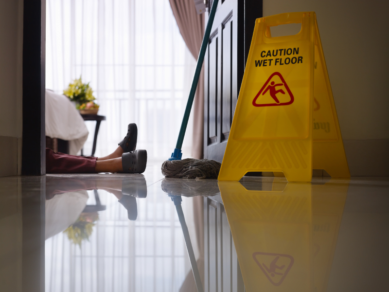 A woman lies on the floor after a fall. (stock image)