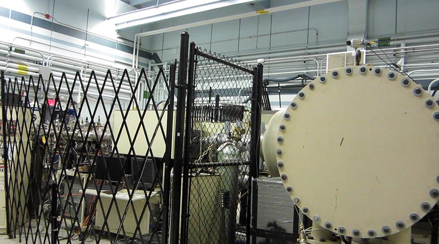The tandem accelerator exposed the metal sample to a barrage of charged iron atoms. This radiation helped to mimic the damage seen in a piece of duct that had spent seven years in a nuclear reactor.
