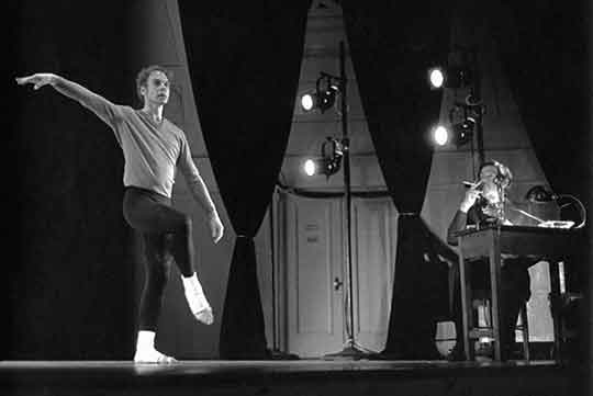 "How to Pass, Kick, Fall, and Run" was choreographed by Cunningham and accompanied by spoken text by Cage. This image was taken April 13, 1971.