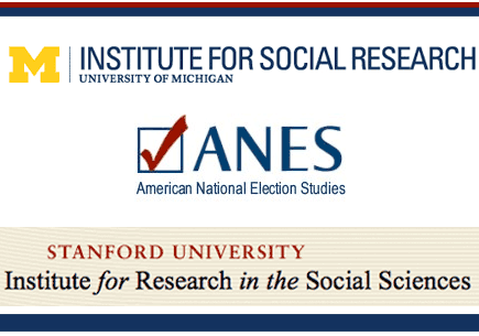 University of Michigan's Institute for Social Research, Standford University's Institute for Research in the Social Sciences, and American National Election Studies logos