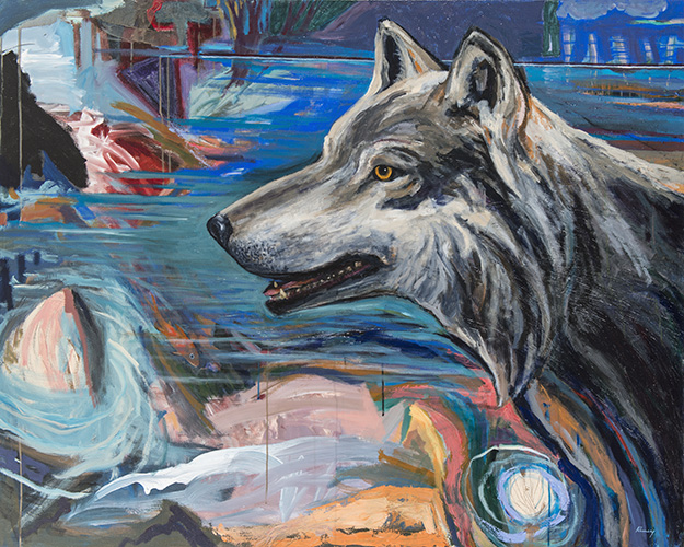 "Yellowstone Wolf," an acrylic painting by Ted Ramsay.