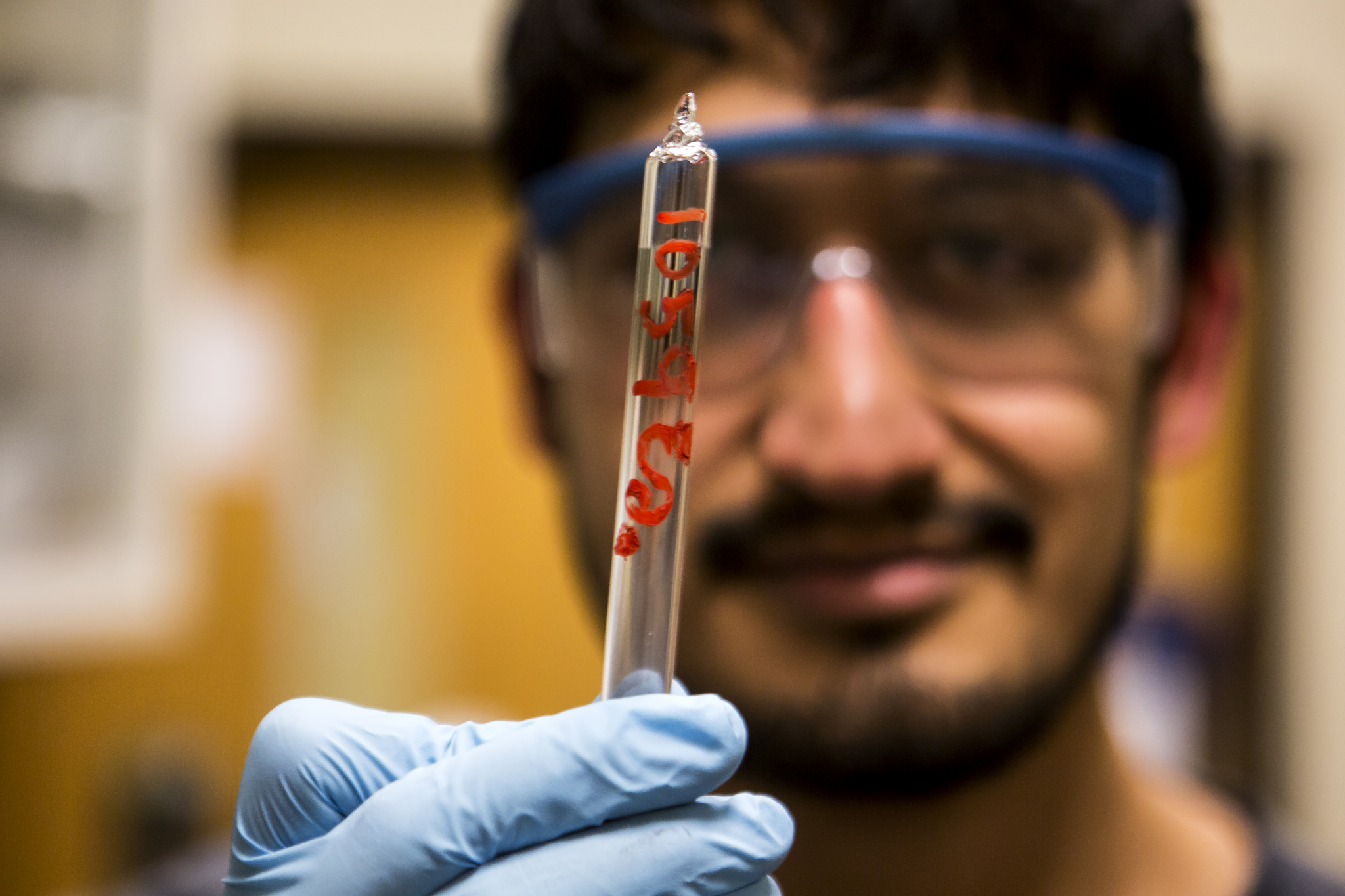 Juan Lopez, MSE PhD Student, constructs a semiconductor used for spintronics in the HH Dow Building on February 6, 2015. The semiconductor has a novel "low symmetry" crystal structure that allows for researchers to build spintronic properties into material that is stable and room temperature and can be used for a variety of applications. Image credit: Joseph Xu, Michigan Engineering