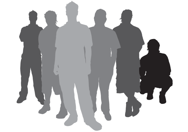An illustration with several male silhouettes. (stock image)