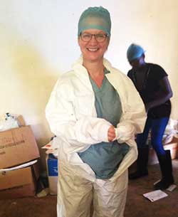 Belinda Fish in protective gear.