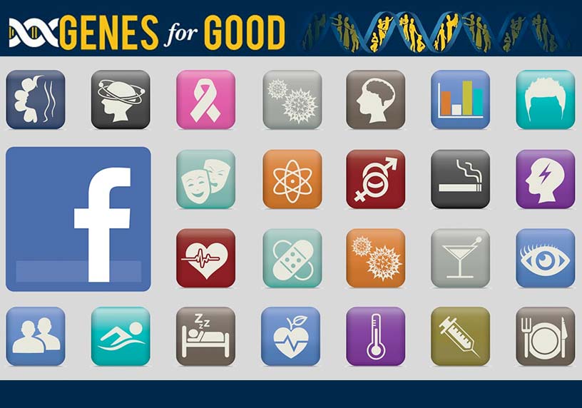 Genes for Good logo appears above common health and Facebook logo icons.