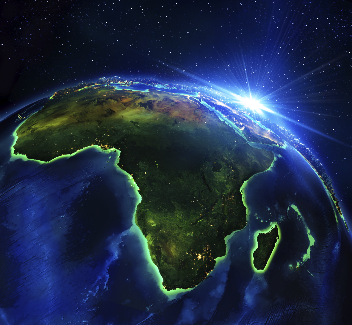 Rendered image of Earth rotated to show Africa. (stock image)