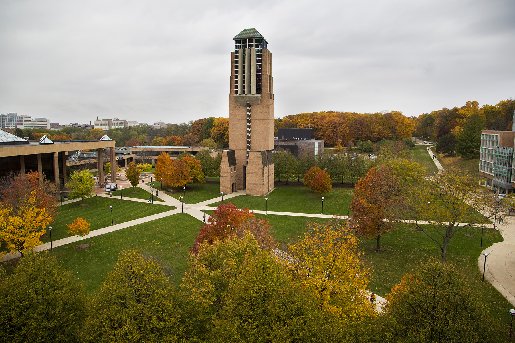 A central feature of the new Gerstacker Grove on North Campus will be a large paved patio at the base of the Lurie Tower. Image credit: Joseph Xu, Michigan Engineering