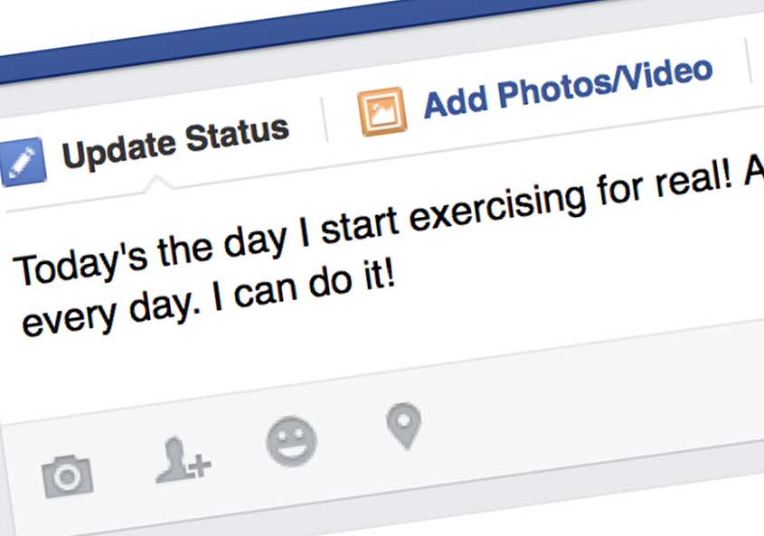 Screenshot of a Facebook status update about exercise.