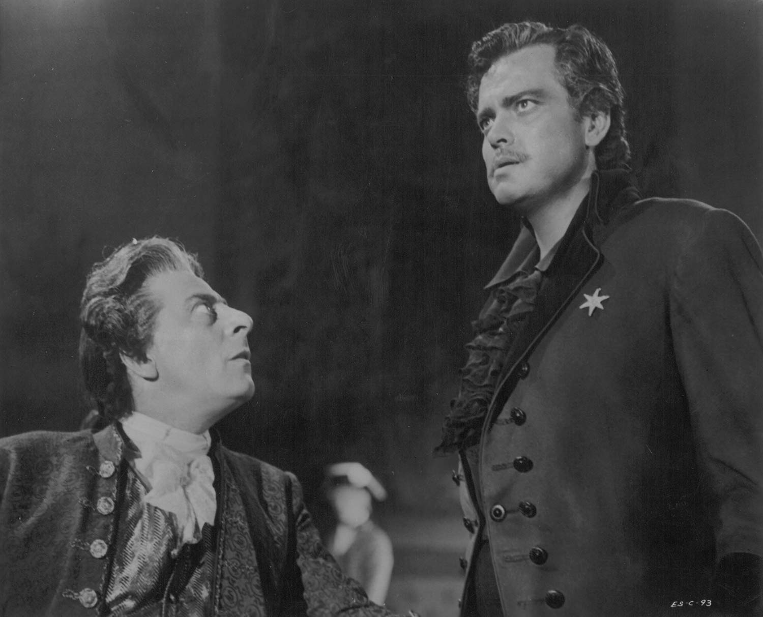 A scene from Black Magic (directed by Gregory Ratoff, 1949). Dr. Mesmer (Charles Goldner, left) hypnotizes Cagliostro (Orson Welles, right). Courtesy the University of Michigan Library (Special Collections Library)