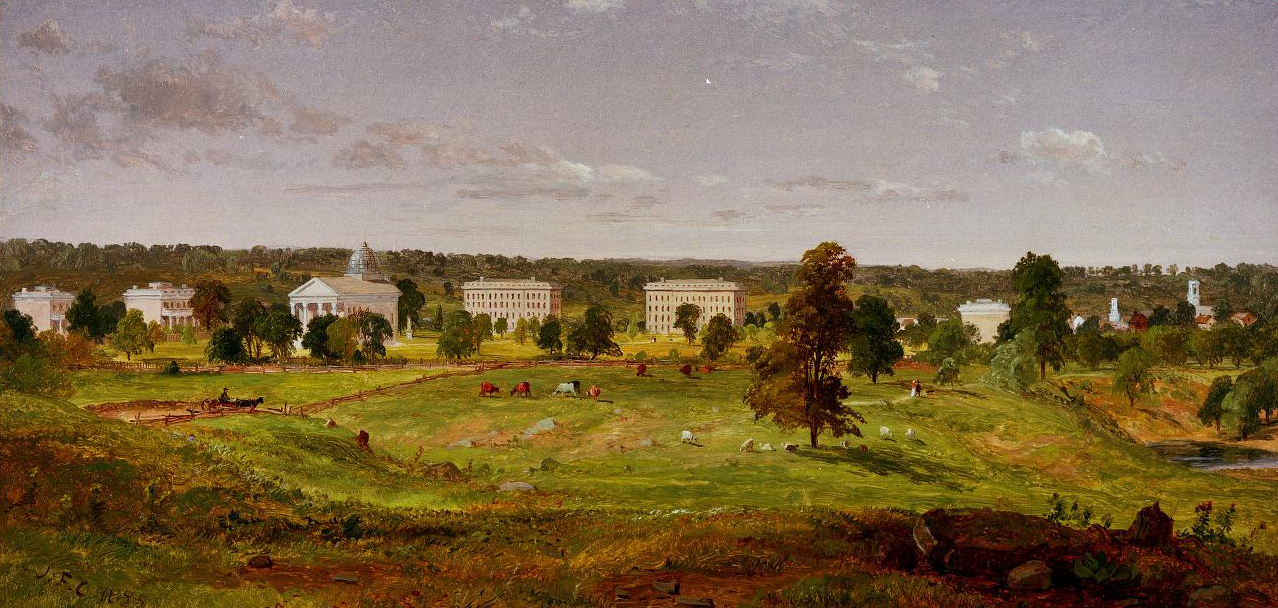 Jasper Cropsey, an American landscape artist, painted U-M’s campus in 1855, depicting its pastoral beginnings. Image courtesy Bentley Historical Library