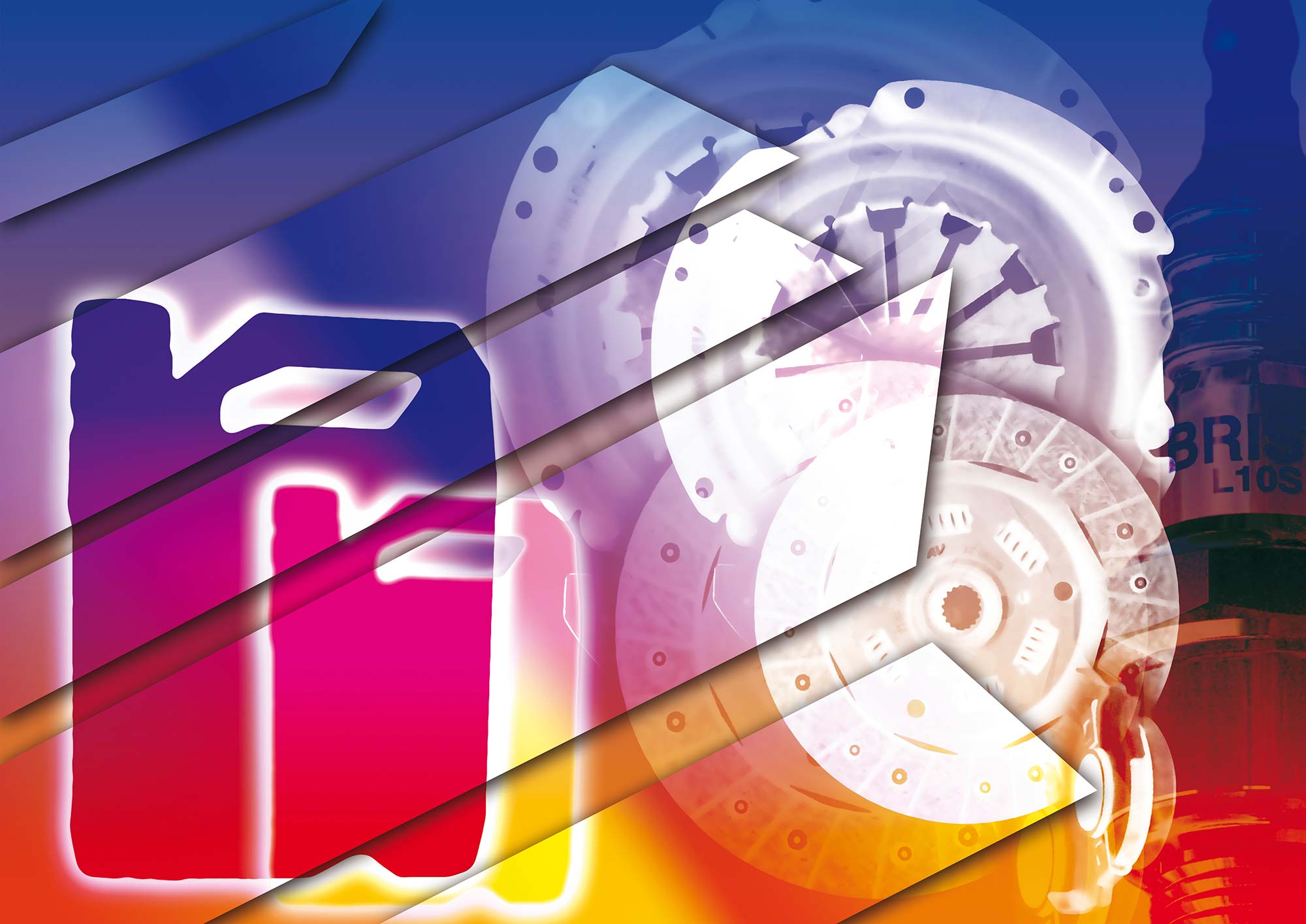 Abstract illustration of fuel container and automobile engine parts. (stock image)