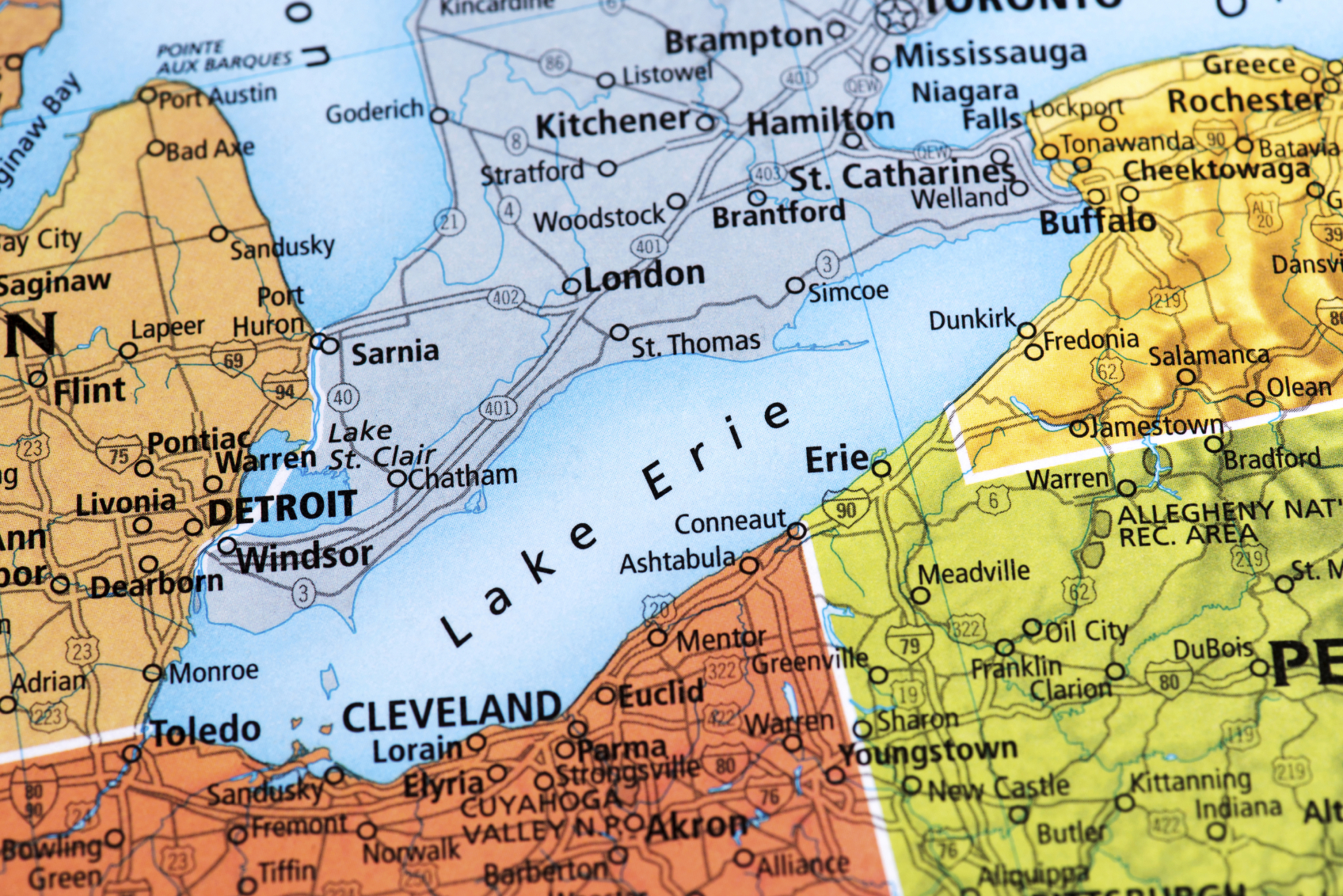 Map of the Lake Erie region. (stock image)
