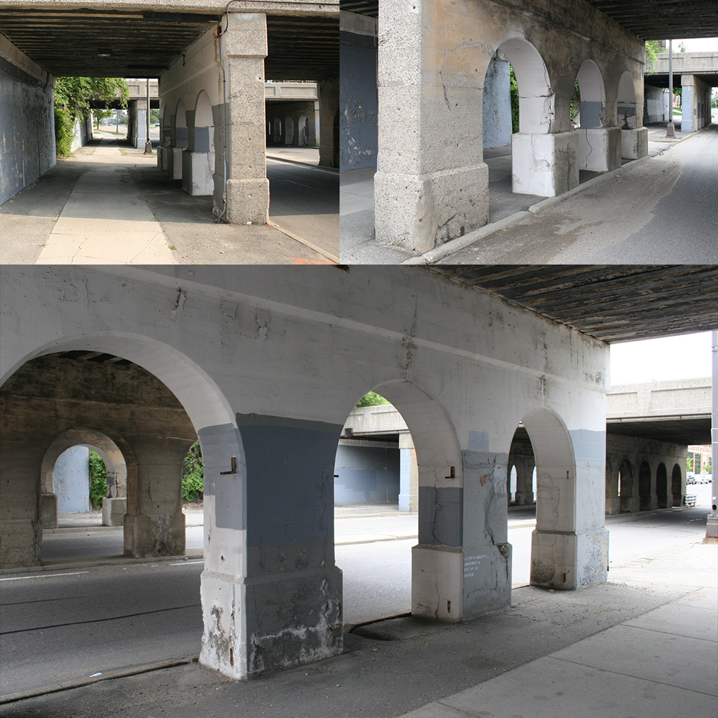 Current photos of Midtown Detroit's historic Second Avenue viaduct. 