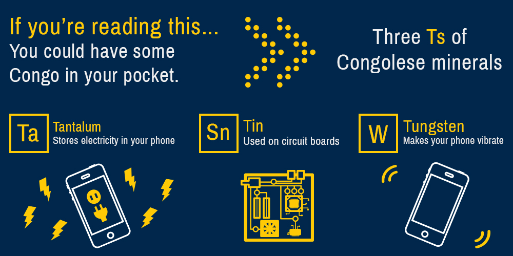 There's a good chance that those gizmos  contain Congolese minerals, such as gold and the three Ts: tantalum (stores electricity in your phone), tungsten (makes your phone vibrate) and tin (used on circuit boards).