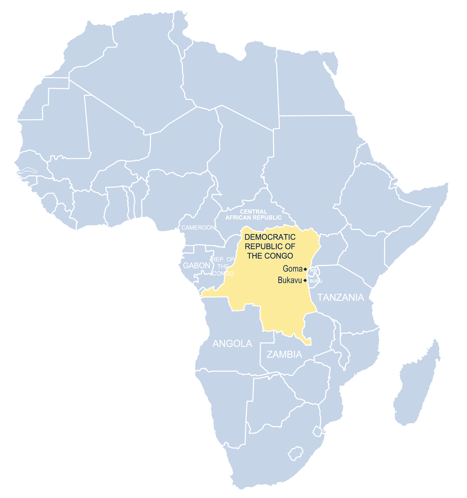 Map of Africa showing the Democratic Republic of the Congo