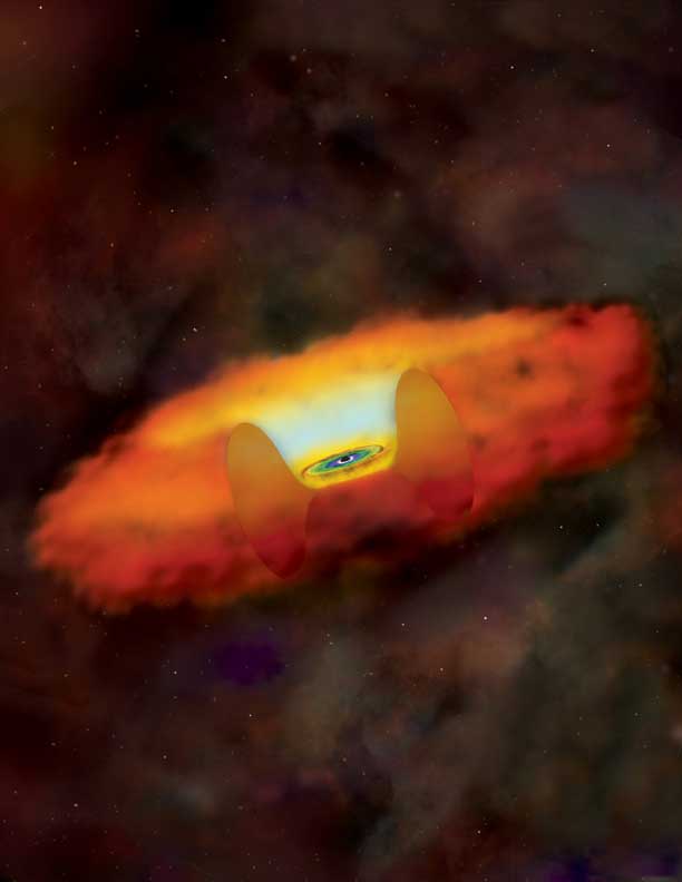 An artist's illustration of the black hole at the center of dwarf galaxy RGG 118. Credit: Chandra X-ray Observatory