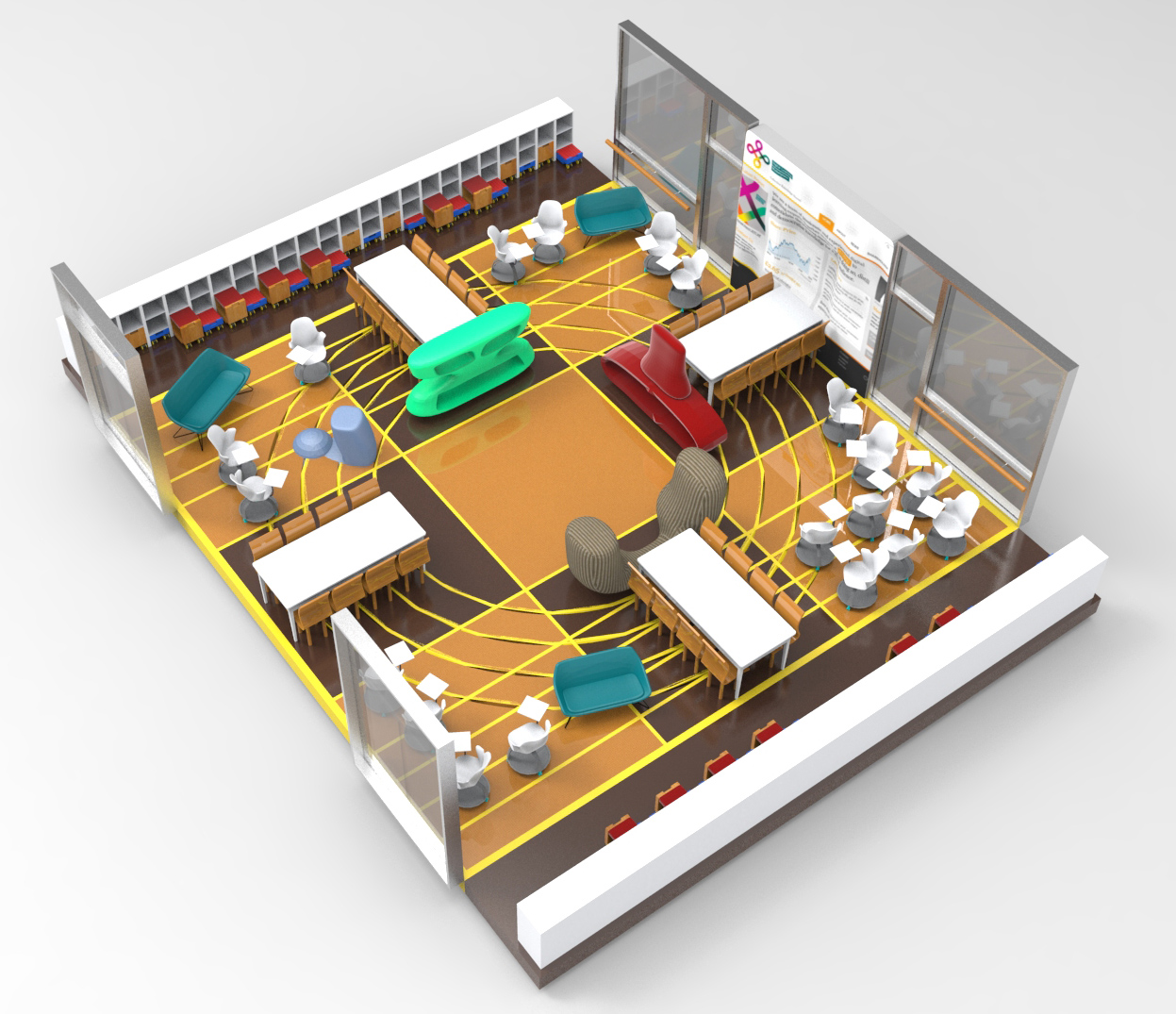 Active class learning zones, work zones and active walls. Image courtesy: U. Sean Vance, Taubman College of Architecture and Urban Design
