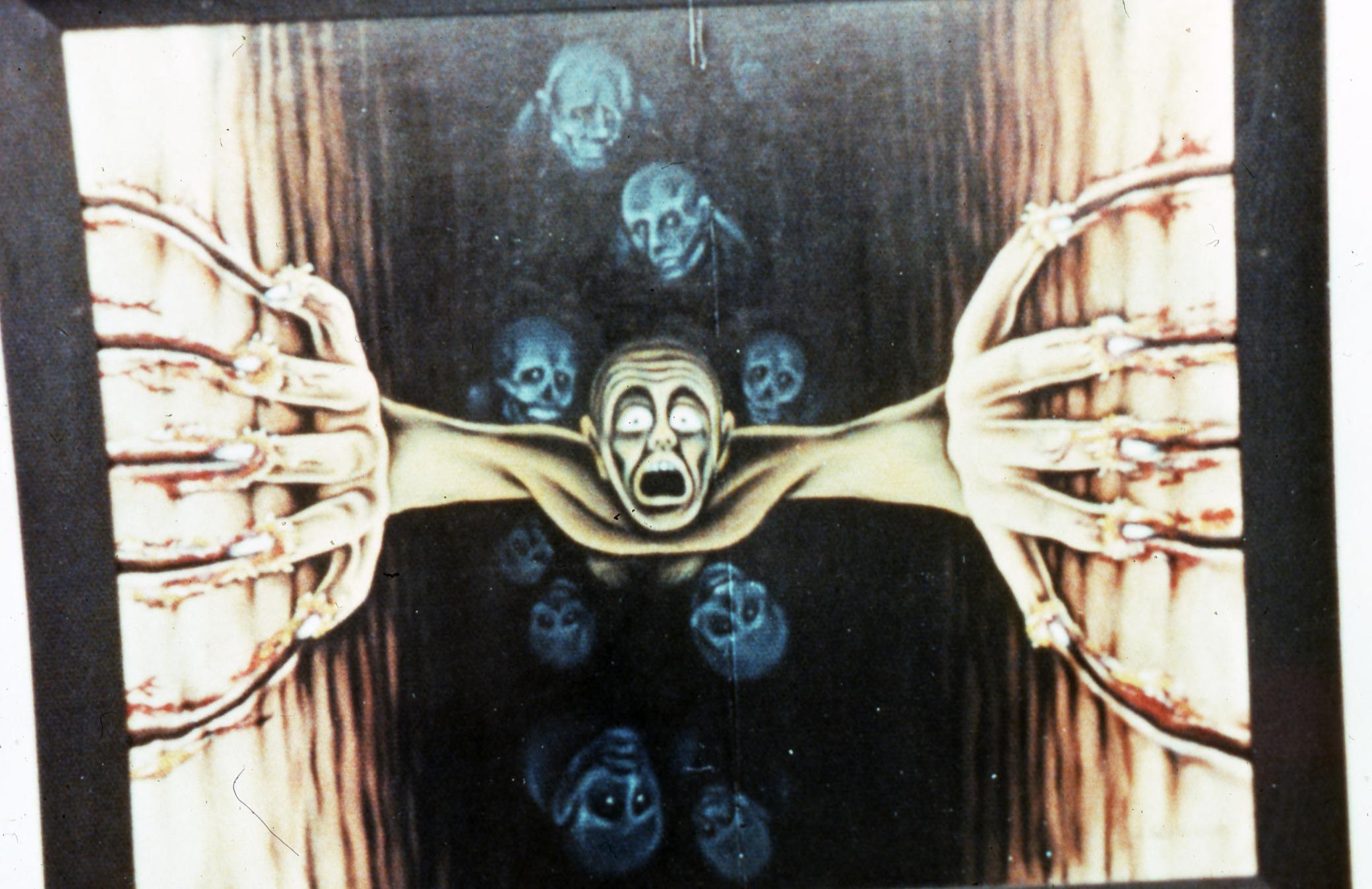 Color photograph of painting by Jack Kevorkian "Nearer My God to Thee" (oil, between 1963 and 1966) Painting was stolen from Kevorkian's storage in Long Beach, CA in circa 1989. Image courtesy the University of Michigan Bentley Historical Library