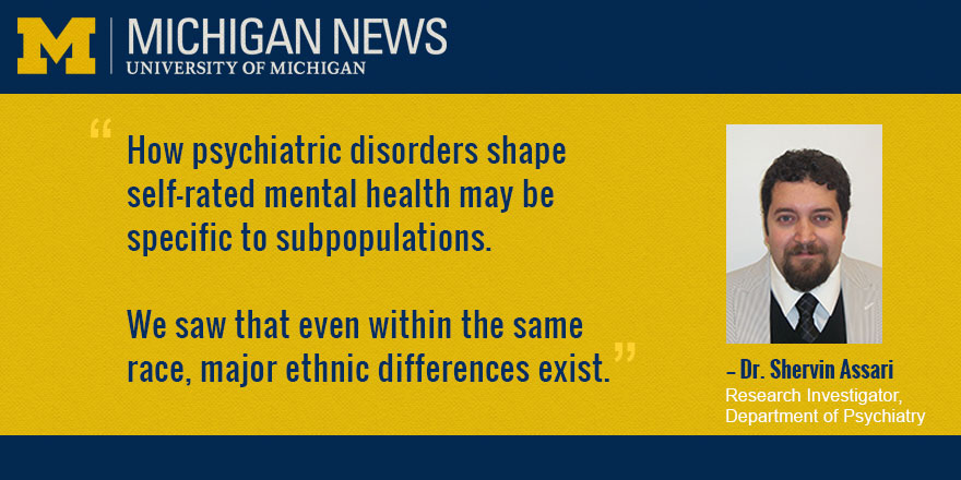 How psychiatric disorders shape self-rated mental health may be  specific to subpopulations.   We saw that even within the same  race, major ethnic differences exist.