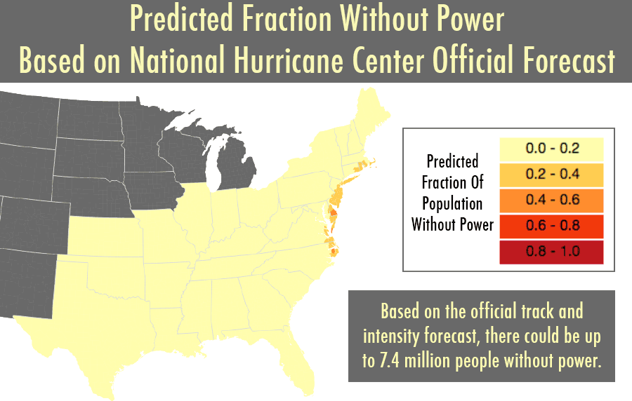 Predicted Fraction Without Power Based  on National Hurricane Center Official Forecast