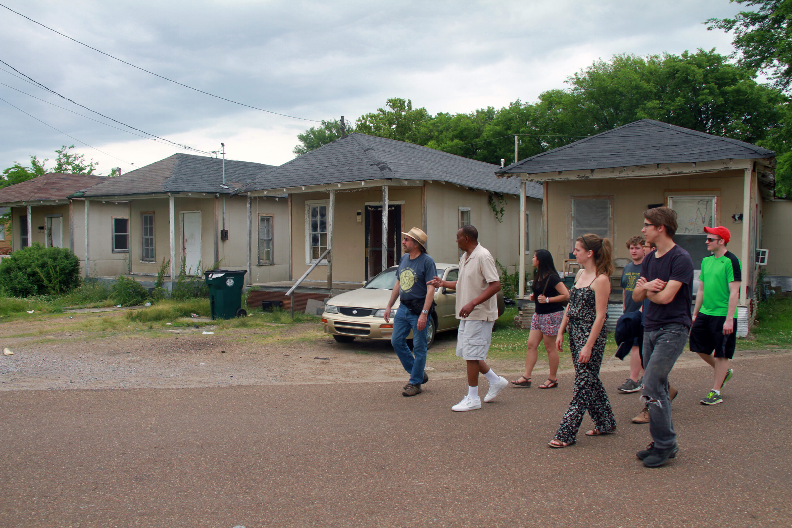  Sylvester Hoover of Delta Blues Legend Tours in Greenwood, MS, shows the group around the Baptist Town neighborhood, with its still-standing sharecropper shacks.