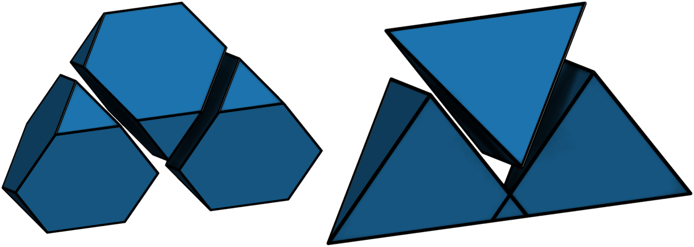 These four-sided pyramids, or tetrahedra, produce a diamond structure when their points are cut off. Image credit: Greg van Anders, Glotzer Lab, University of Michigan
