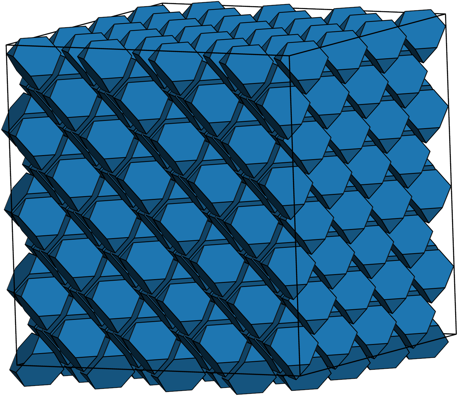 In the computer simulation, shapes are set into a structure. Then, the simulation changes the shapes until they naturally form that structure. Image credit: Greg van Anders, Glotzer Lab, University of Michigan