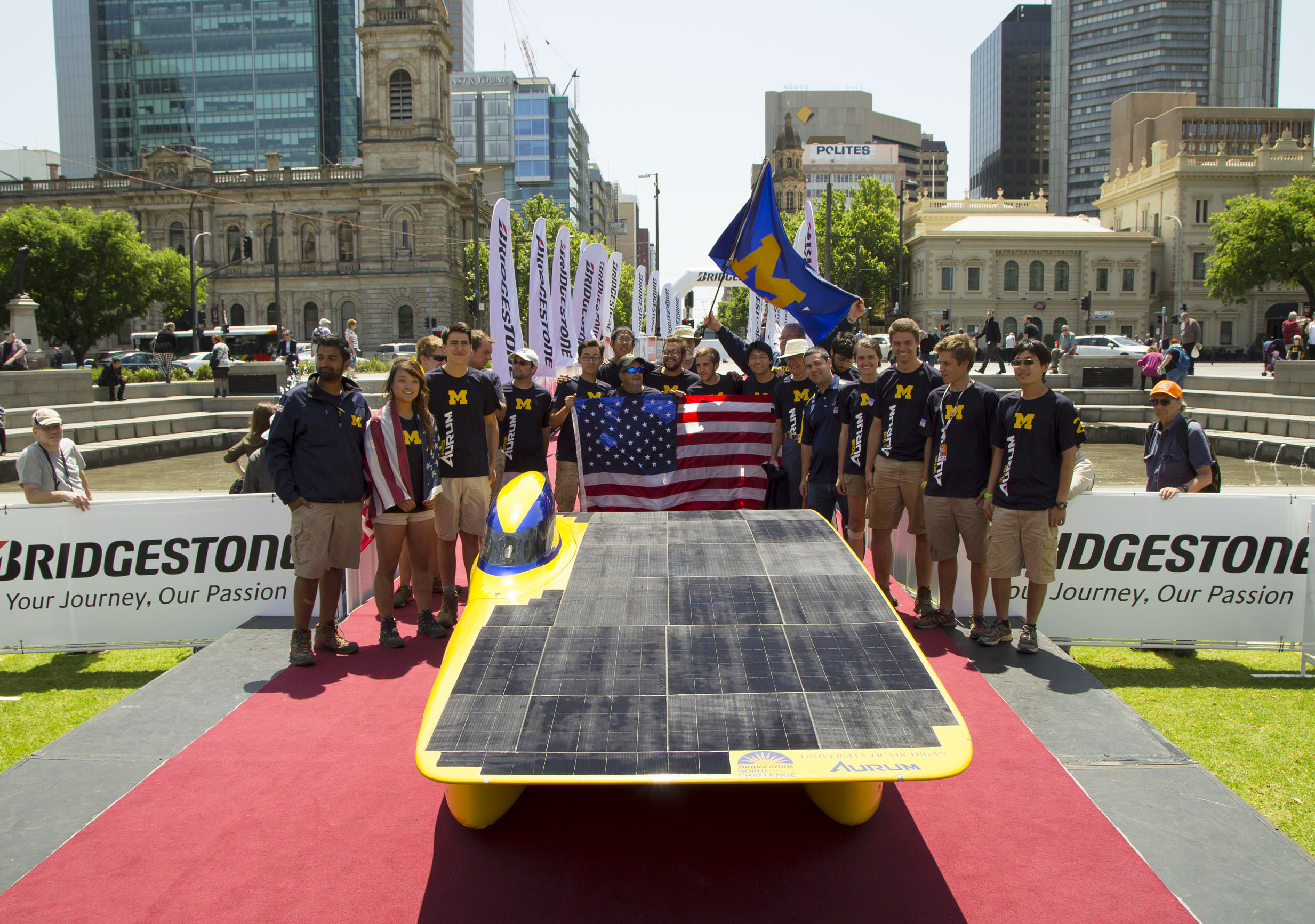 The U-M Solar Car Team finishes fourth in the 2015 Bridgestone World Solar Challenge. Image credit: Evan Dougherty, Michigan Engineering Communications & Marketing
