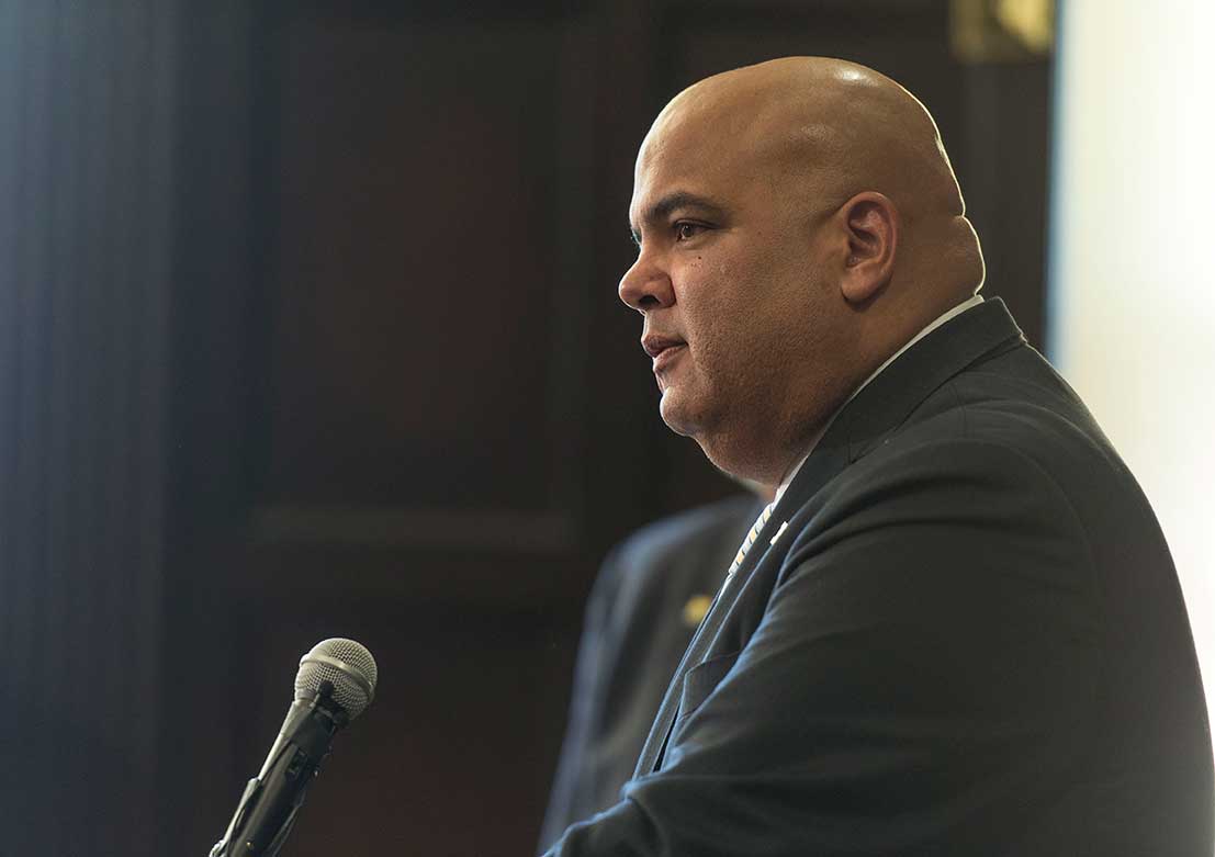 Warde Manuel during a press conference at the Michigan Union on Jan. 29, 2016. Image credit: Michigan Photography