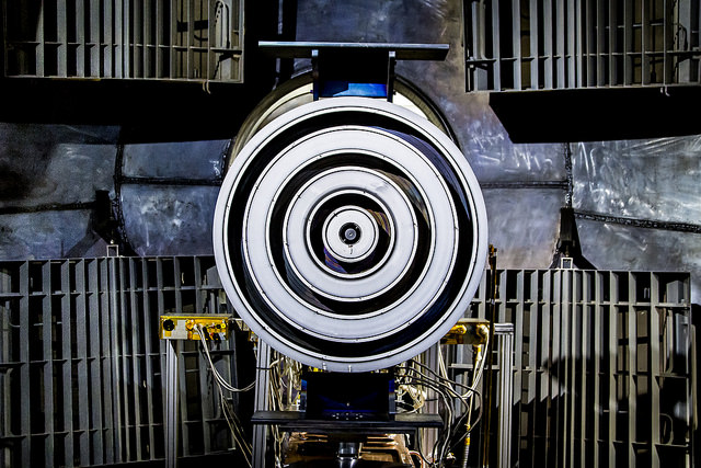 An X3 thruster that AERO Professor Alec Gallimore's team has been working on in conjunction with NASA in the Plasmadynamics & Electric Propulsion Laboratory in Ann Arbor, MI on April 28, 2015. The thruster is being built and tested with hopes of it powering humans to Mars in the near future. Image credit: Joseph Xu, Michigan Engineering Communications & Marketing