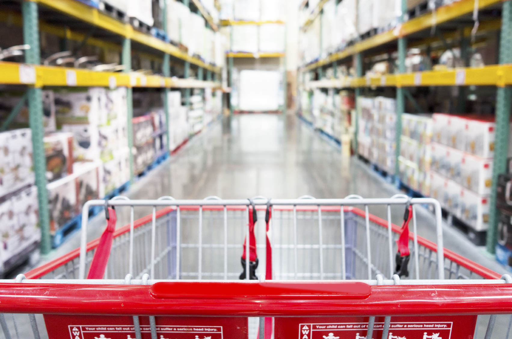 A cart in the middle of a bulk shopping aisle. (stock image)