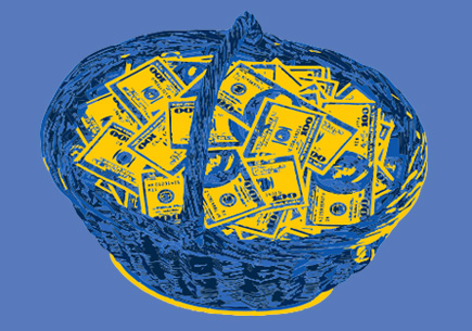 A basket full of money. 