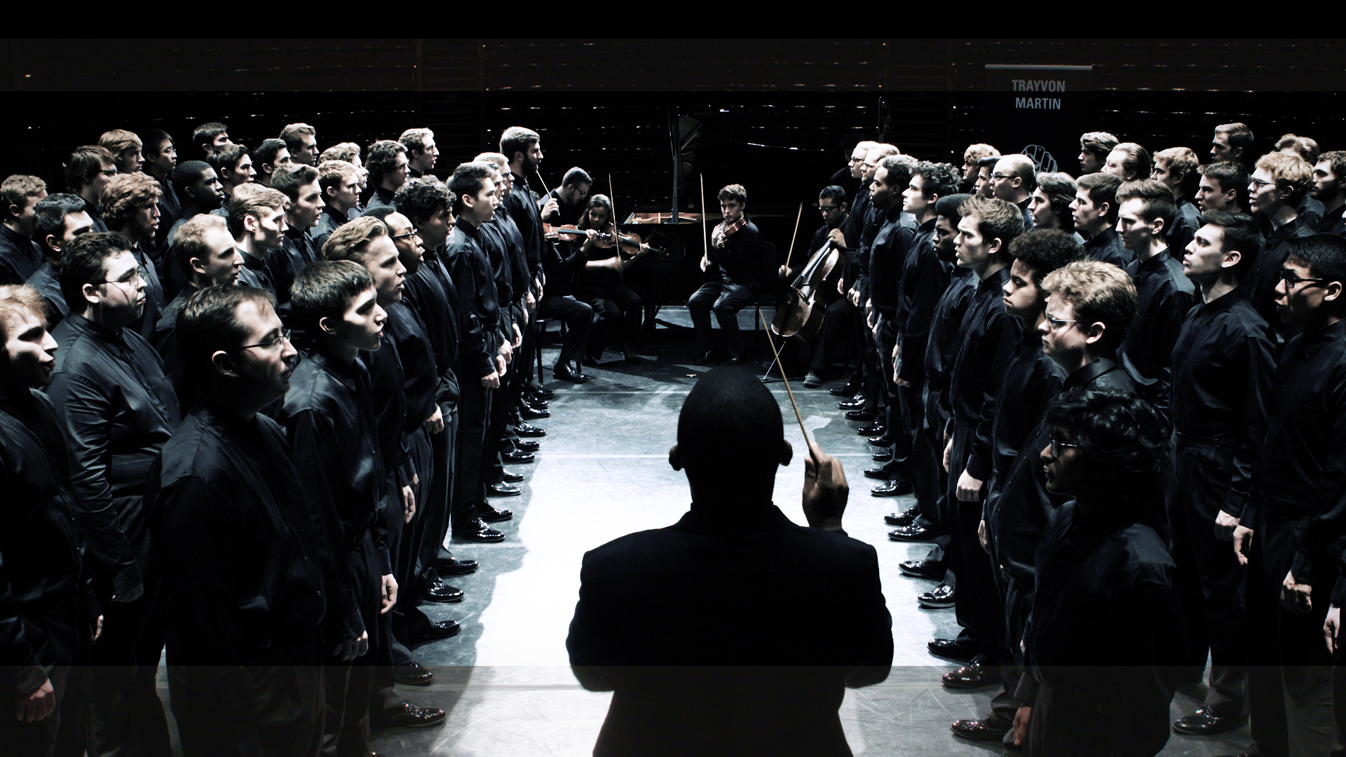 Video Still of "Seven Words of the Unarmed" performance by U-M Men's Glee Club, Courtesy Chris McElroy, Michigan Media